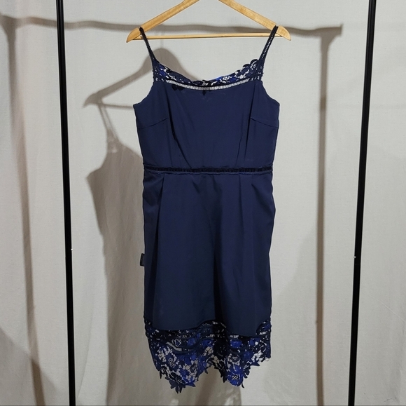 Tahari dress navy royal blue crochet summer floral prom size 6 sleeveless sexy - Picture 9 of 15